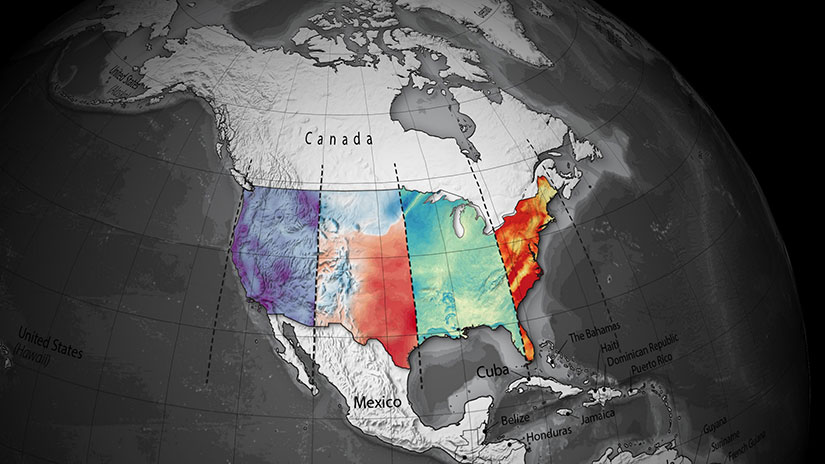 sup3r-main-globe-image-v2 A globe with a map of North America in the forefront highlighting temperature regions across the United States