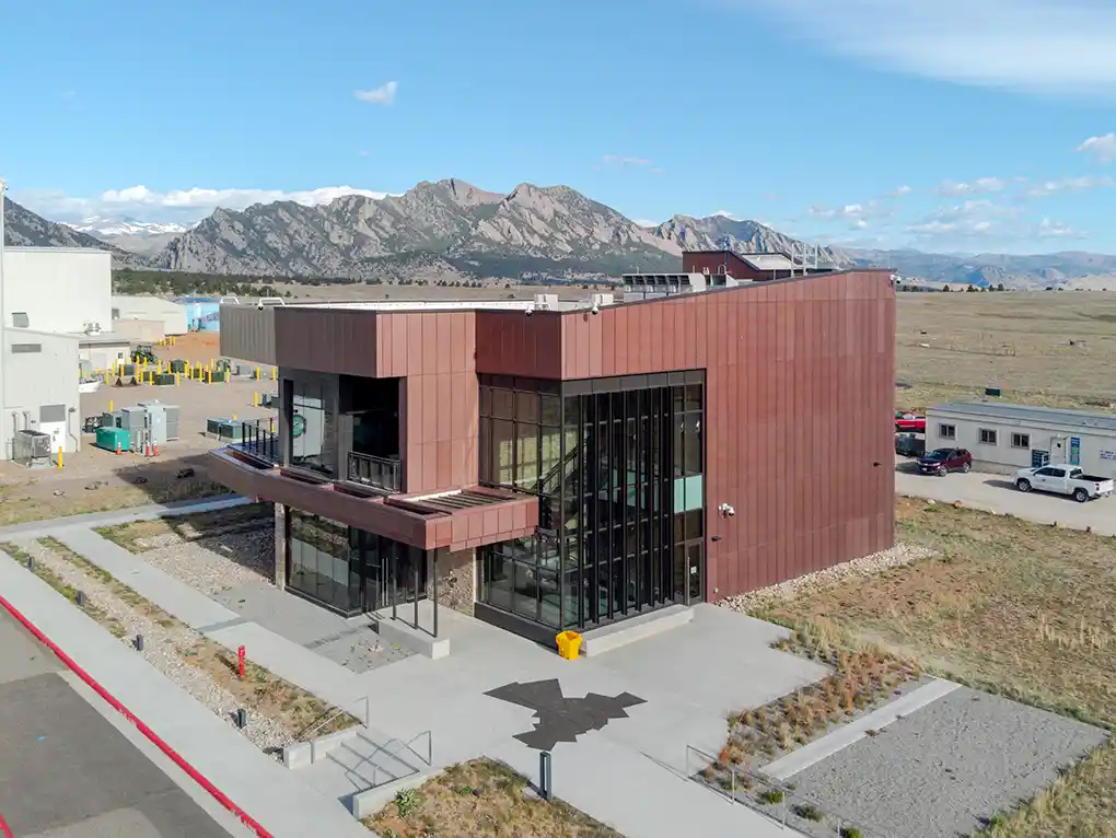 Aerial view of the National Laboratory of the Rockies Flatirons campus.