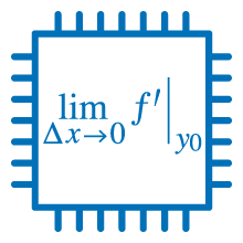 Icon of a computer chip containing a mathematical formula.