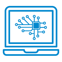 Icon of a laptop displaying a neural network graphic.