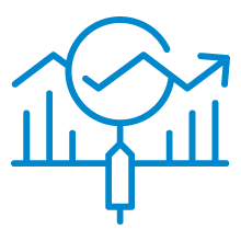 Icon of a magnifying glass over a bar and line chart, representing data analysis.
