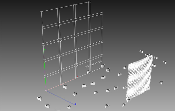 Representation depicting camera collection and transmission of data about large solar collectors