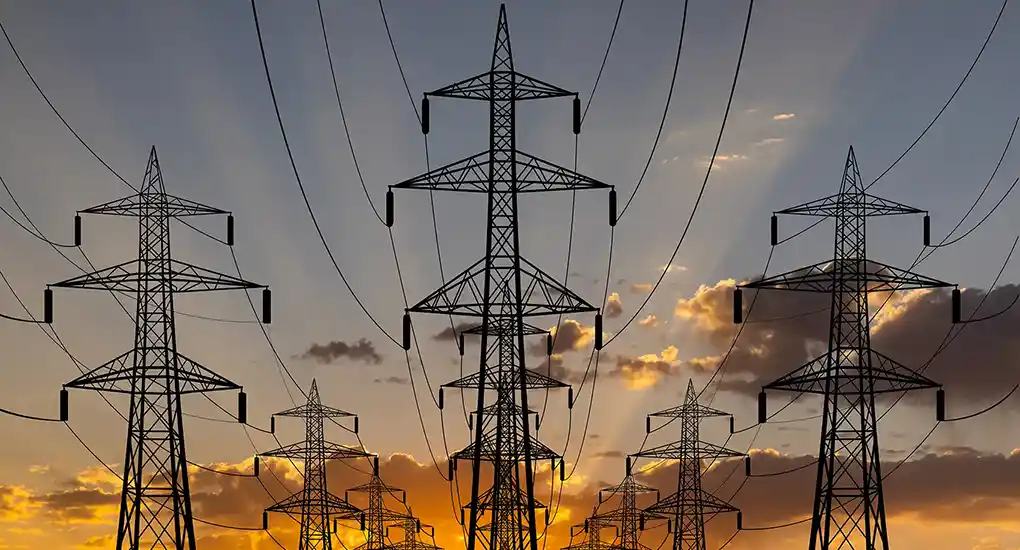 Three rows of powerlines.