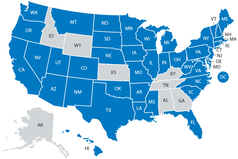 Map of U.S. showing states with existing regulatory policies for geothermal power.