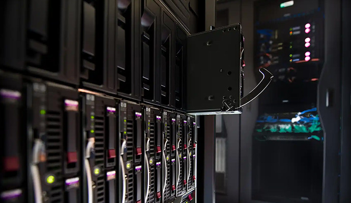 A server being installed in a data center.