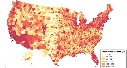 Map of the United States next to bar chart