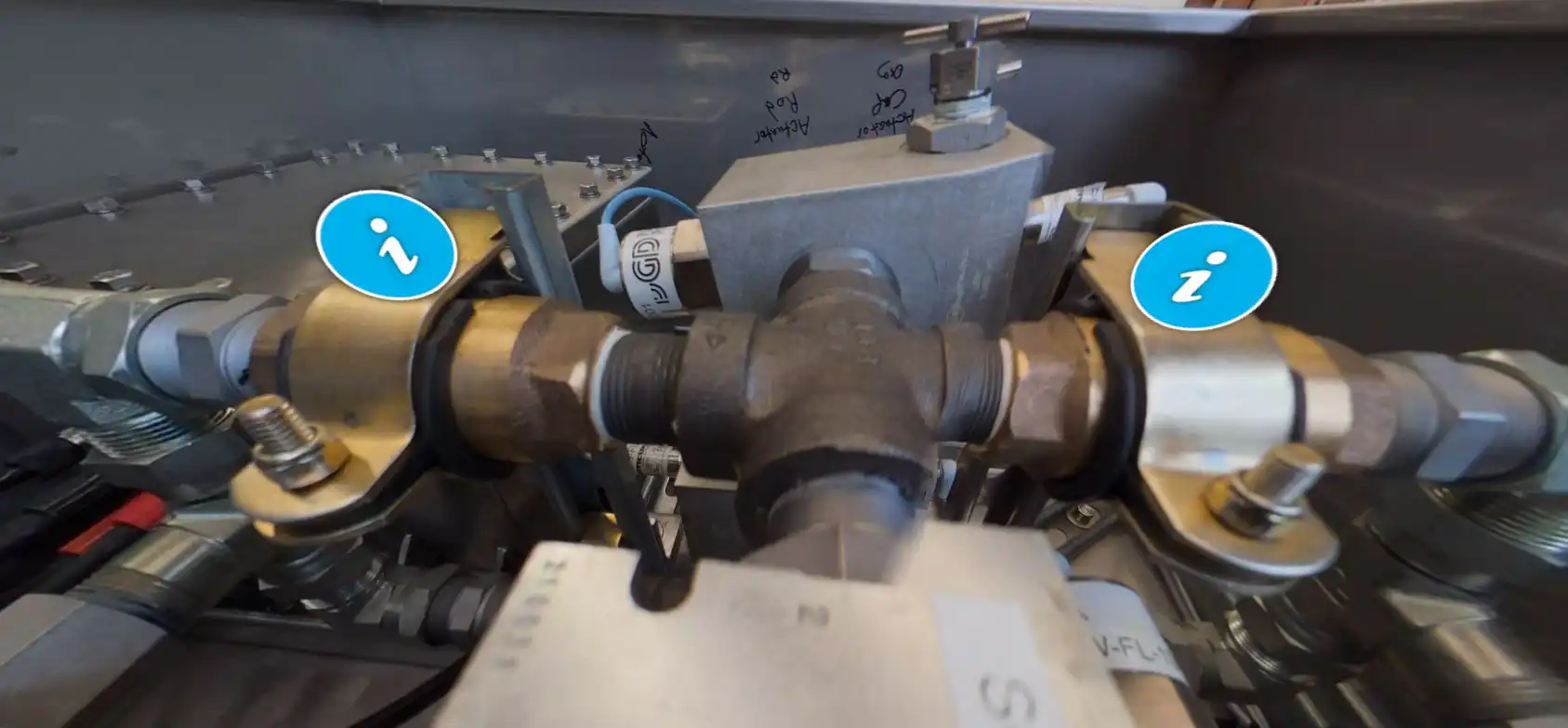 Two passive valving system check valves inside the SURF-WEC marine energy device.