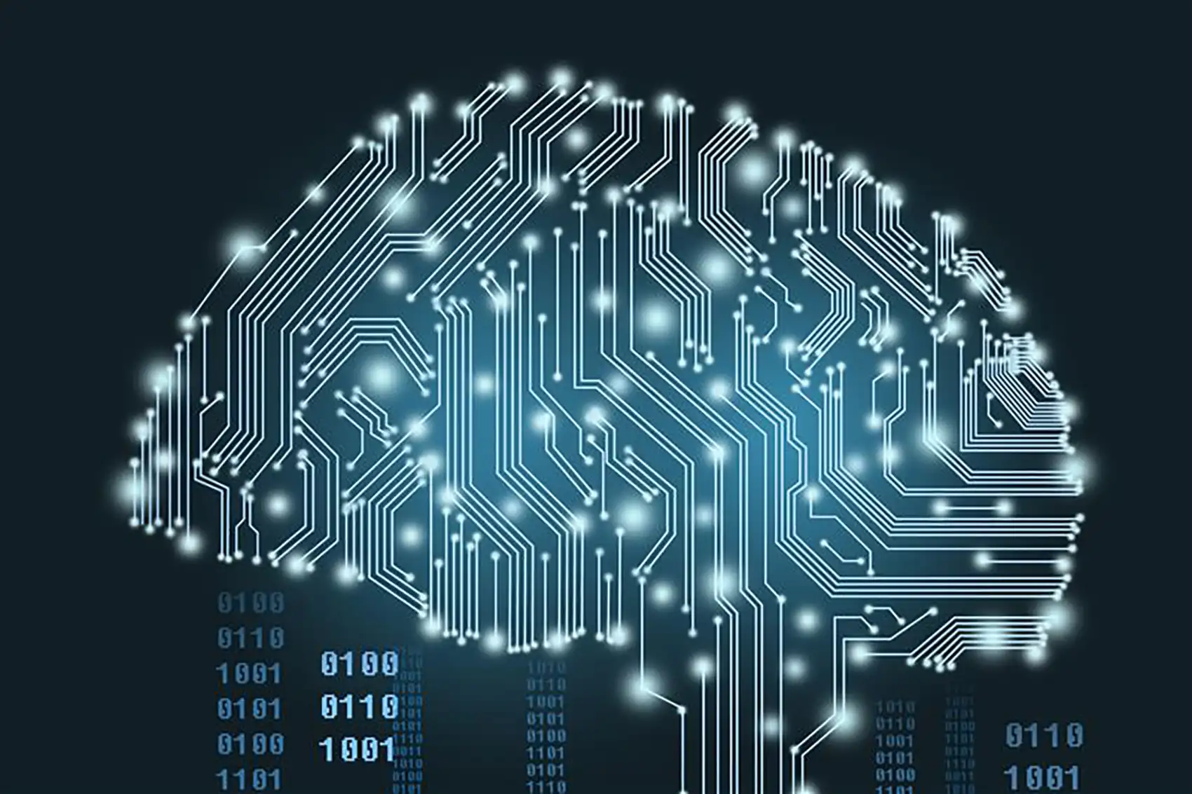 Graphic of neural networks in shape of human brain.