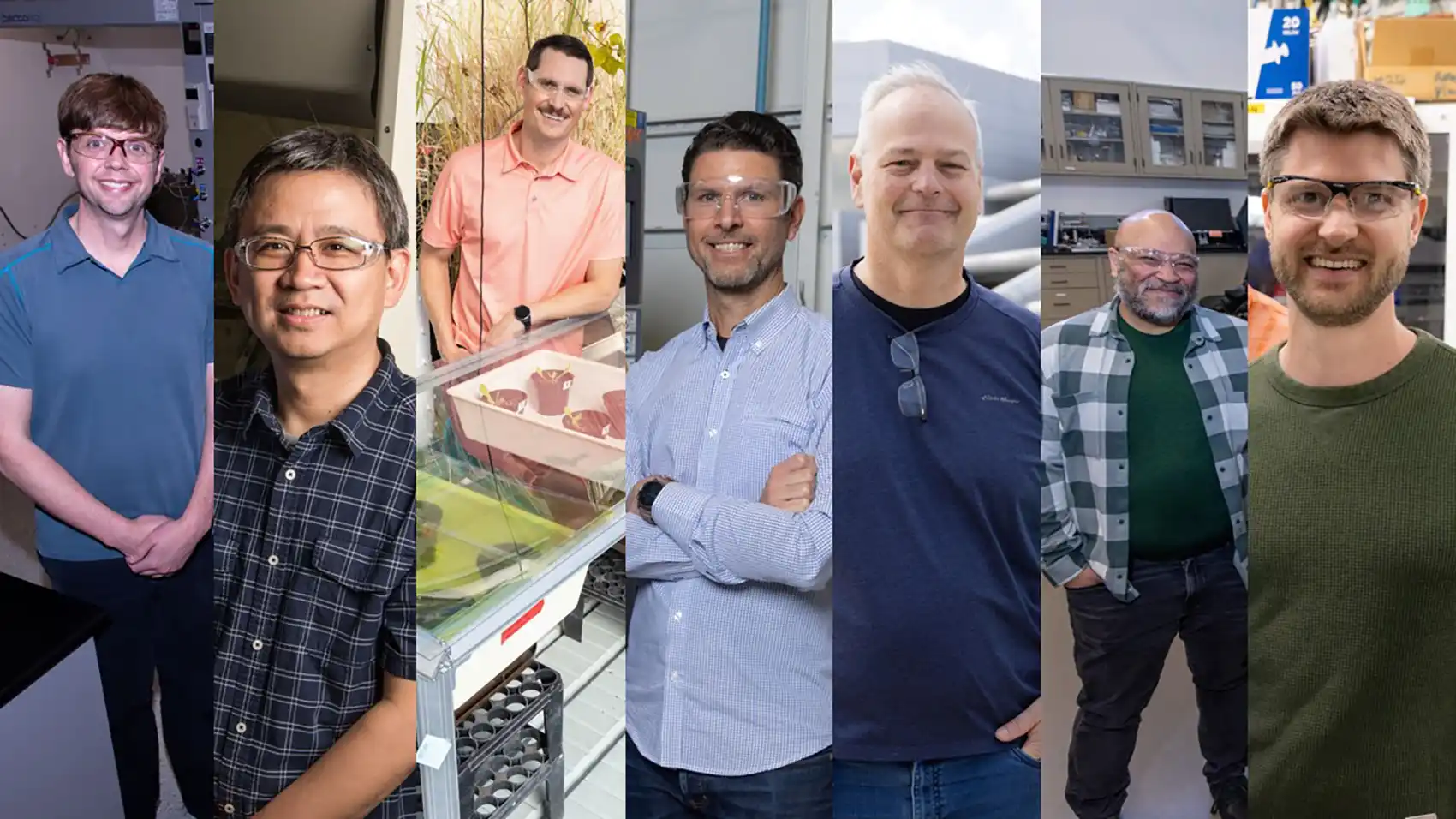 20251118-9-from-nrel-named-to-highly-cited-researchers-list Portraits of seven researchers.