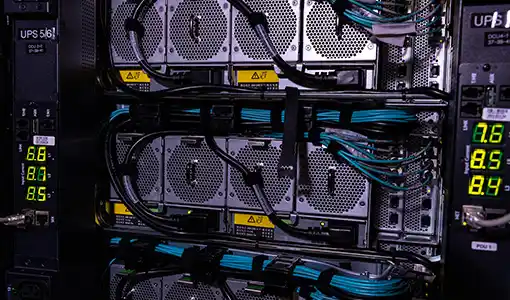 Wires and hardware for the Kestrel supercomputer.