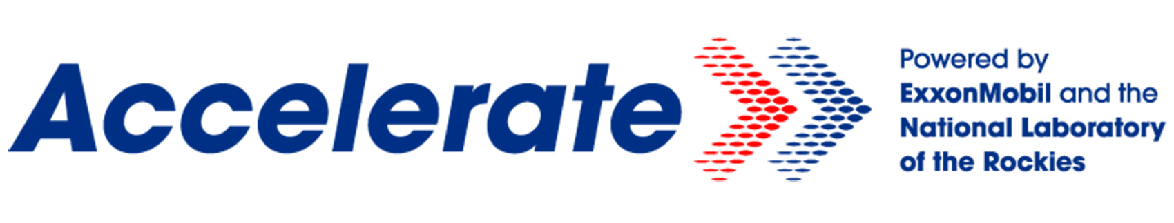 Logo with text Accelerate powered by ExxonMobil and the National Laboratory of the Rockies.