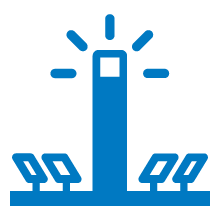 Icon of a concentrating solar power (CSP) tower with heliostats.