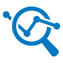 Icon of a magnifying glass over a line graph, representing market research and analysis.