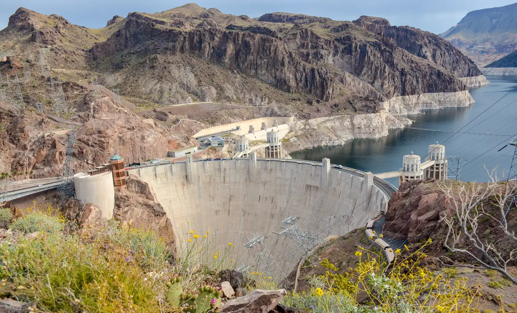 Aerial view of a hydropower dam.