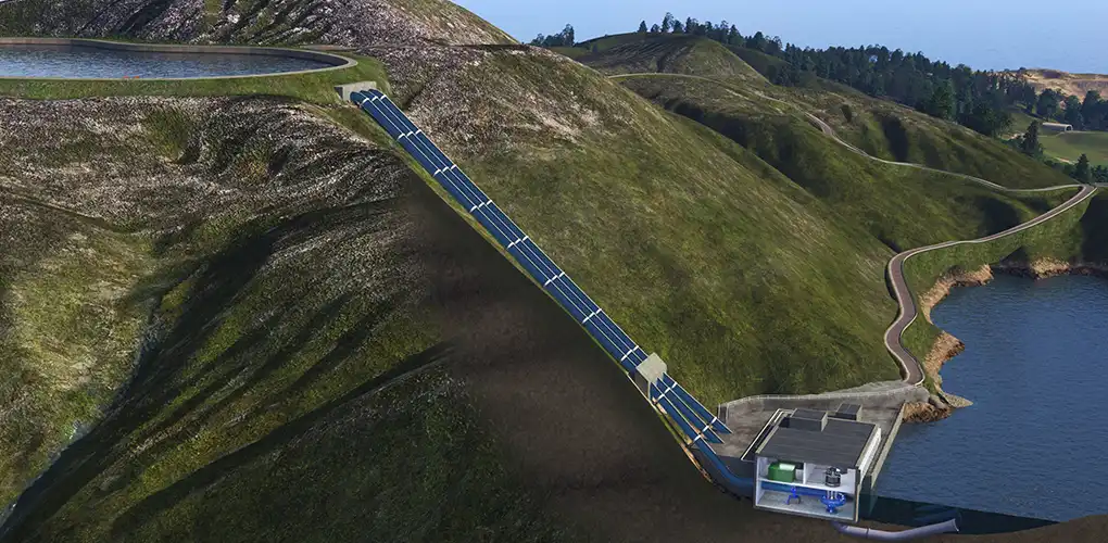 Illustration of a pumped storage hydropower facility